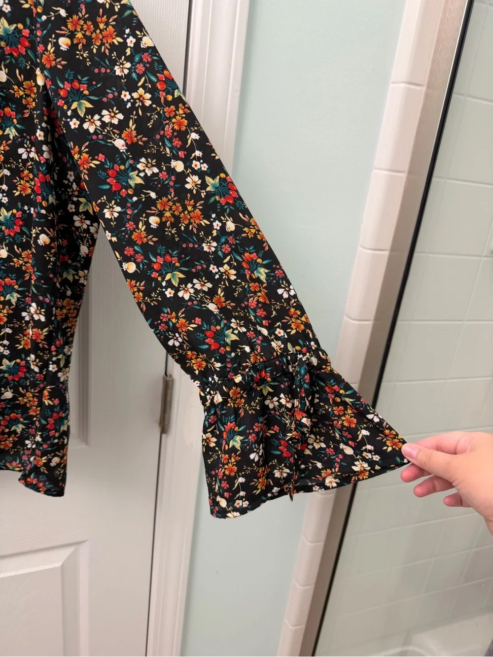 J.Crew Floral Black Long-Sleeve Blouse - size 10